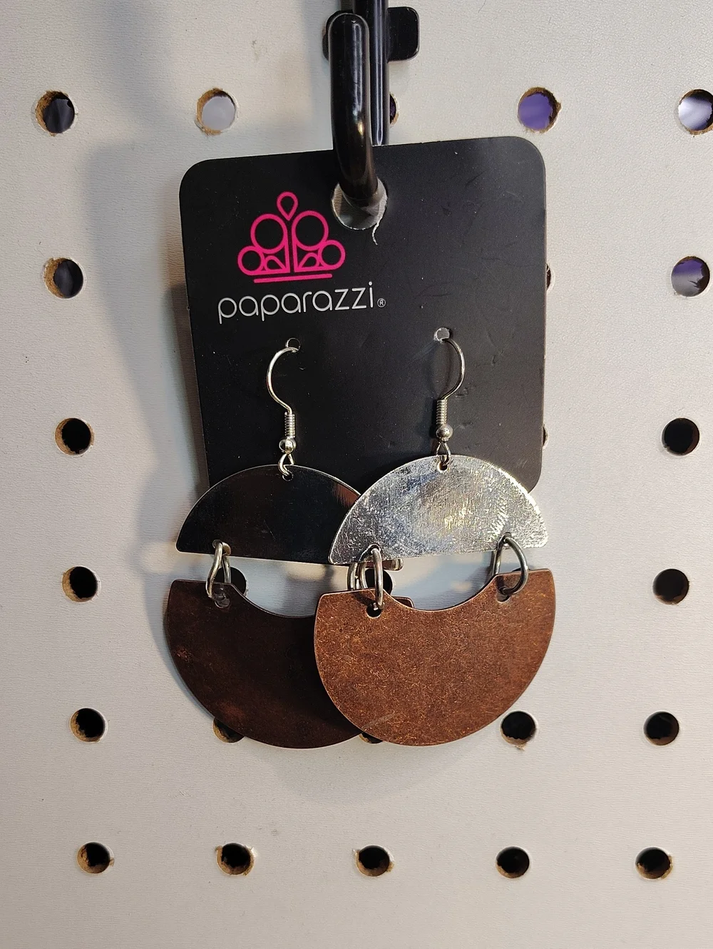 Paparazzi Silver and Copper Two-Tone Semi-Circle Drop Earrings